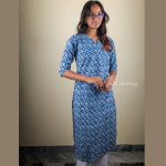 Elegant Blue Geometric Printed Cotton Kurti – Classic Comfort Collection