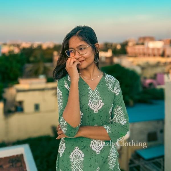 Elegant Sage Green Printed Cotton Kurti – Classic Everyday Grace